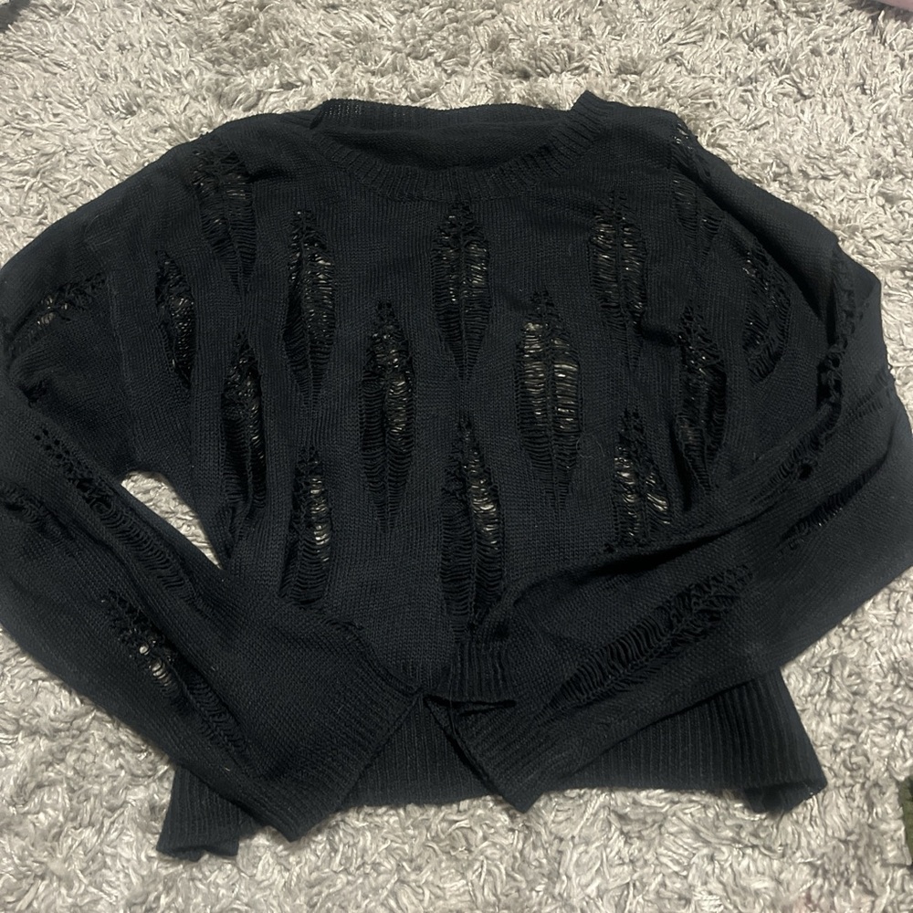 Black Distressed Women's Sweater